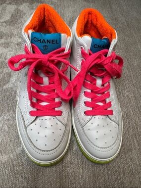 Chanel  White and Pink Sneakers/ No Box